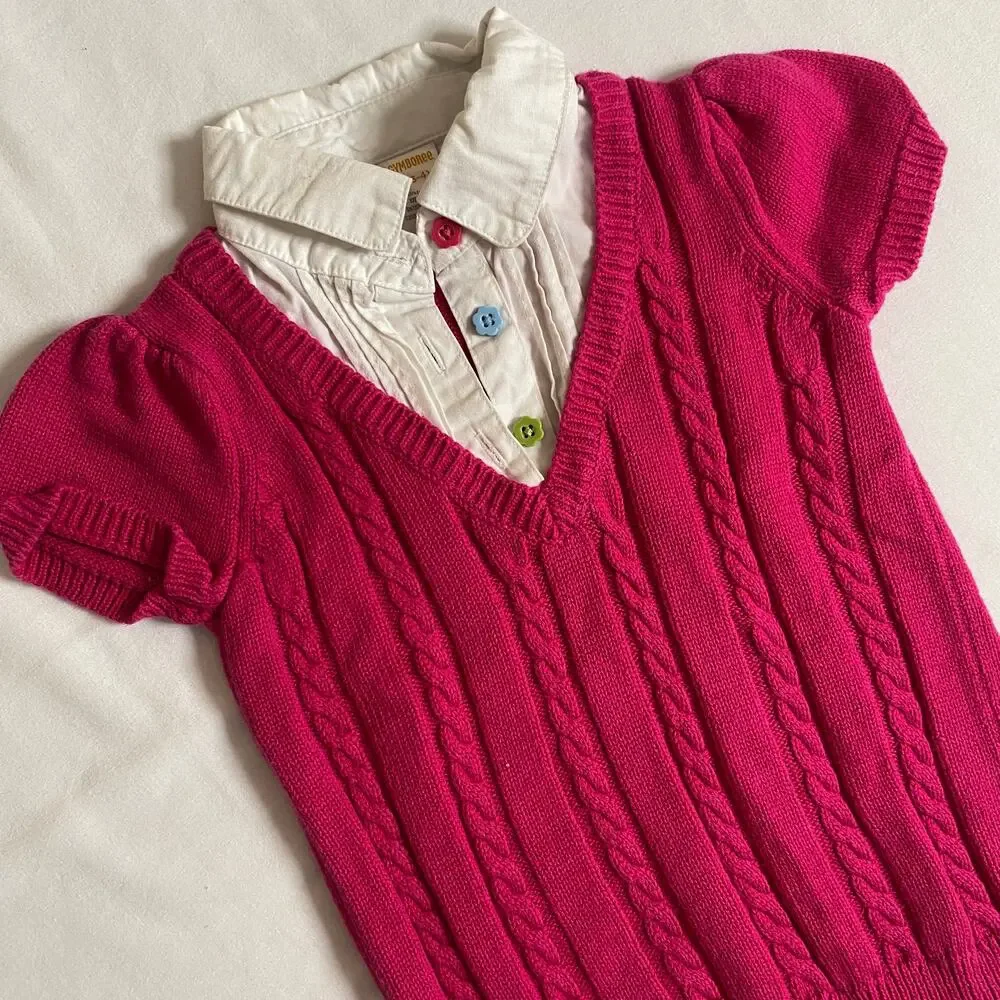 Gymboree Pink Cable Knit Sweater Vest w/ Attached Collar Sz XS 3/4
